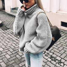 Load image into Gallery viewer, Fall and Winter 2019 New Rough Wool Sweater Women's Curled High-collar Bat Sleeve Knitted Shirt