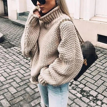 Load image into Gallery viewer, Fall and Winter 2019 New Rough Wool Sweater Women's Curled High-collar Bat Sleeve Knitted Shirt