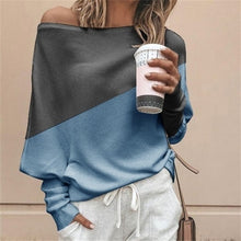 Load image into Gallery viewer, Plus Size Women Batwing Sleeve Sweater Autumn Off Shoulder Knitted Sweaters Pullover Tops Ladies Patchwork Loose Jumper Knitwear