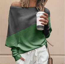Load image into Gallery viewer, Plus Size Women Batwing Sleeve Sweater Autumn Off Shoulder Knitted Sweaters Pullover Tops Ladies Patchwork Loose Jumper Knitwear