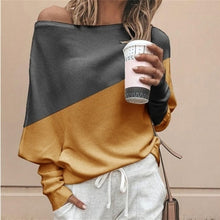 Load image into Gallery viewer, Plus Size Women Batwing Sleeve Sweater Autumn Off Shoulder Knitted Sweaters Pullover Tops Ladies Patchwork Loose Jumper Knitwear