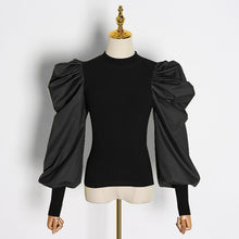 Load image into Gallery viewer, TWOTWINSTYLE White Patchwork Knitted Ruched Women' Sweater O Neck Puff Sleeve Pullover Female Streetwear Autumn Fashion New 2019