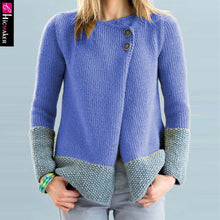 Load image into Gallery viewer, Women Plus Size Button Down Long Sleeve Splicing Knitted Cardigan Spring Fall Loose Style Chic Casual Top Sweater