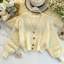 Load image into Gallery viewer, 2019 New spring loose cardigan women hollow sweater coat retro V-neck Solid color short thin coat cc1748