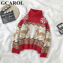 Load image into Gallery viewer, GCAROL New Winter Oversized Christmas elk Sweater Drop Shoulder Short Yarn Knit Jumper Thick Steetwear Jersey Pullover