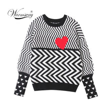 Load image into Gallery viewer, 2019 Autumn Winter Women Sweaters Geometric Heart Pattern Long Sleeve Tops Lovely Pullovers Knitted Loose Sweaters Tops C-005