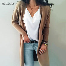 Load image into Gallery viewer, yinlinhe Khaki Long Cardigan Women Cashmere Solid Knit Sweater Women Long Sleeve Winter 2019 Pockets female Cardigan Kimono 737