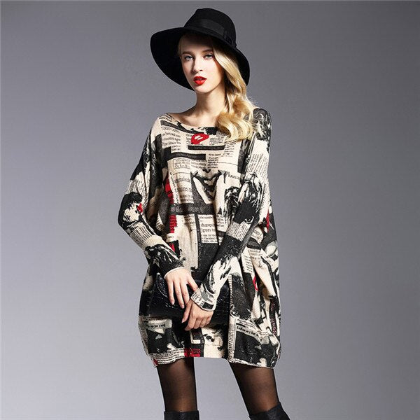 Jielur Autumn Europe Fashion Women's Sweaters Full Sleeve Personality Printed Leisure Big Size Knitted Sweater Pullover Female