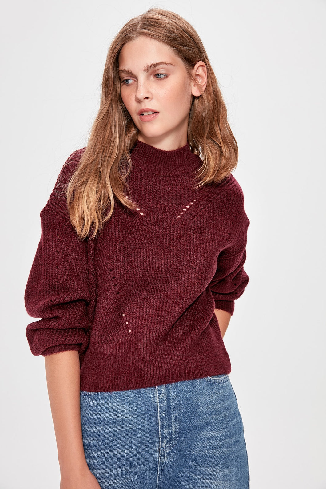 Trendyol Burgundy Openwork Detailed Knitwear Sweater TWOAW20KZ0038