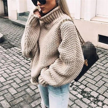 Load image into Gallery viewer, Fall and Winter 2019 New Rough Wool Sweater Women&#39;s Curled High-collar Bat Sleeve Knitted Shirt
