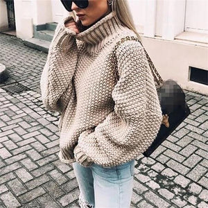 Fall and Winter 2019 New Rough Wool Sweater Women's Curled High-collar Bat Sleeve Knitted Shirt