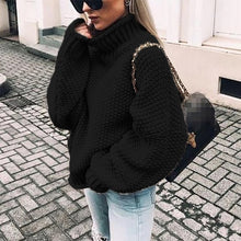 Load image into Gallery viewer, Fall and Winter 2019 New Rough Wool Sweater Women&#39;s Curled High-collar Bat Sleeve Knitted Shirt
