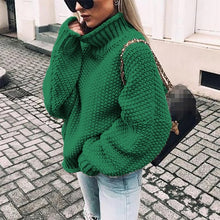 Load image into Gallery viewer, Fall and Winter 2019 New Rough Wool Sweater Women&#39;s Curled High-collar Bat Sleeve Knitted Shirt
