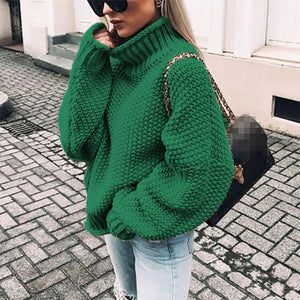 Fall and Winter 2019 New Rough Wool Sweater Women's Curled High-collar Bat Sleeve Knitted Shirt