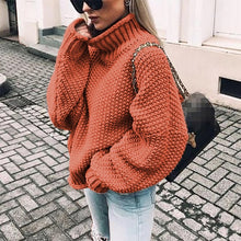 Load image into Gallery viewer, Fall and Winter 2019 New Rough Wool Sweater Women&#39;s Curled High-collar Bat Sleeve Knitted Shirt
