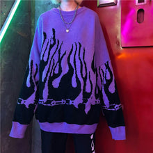 Load image into Gallery viewer, Oversize Knitted Batwing Sleeve Women&#39;s Sweater Winter Flame Print Sweaters Female Japanese Long Casual Loose Pullovers Women
