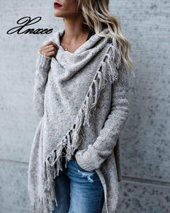 Xnxee Women Knitted Winter Warm Sweater Cardigans Long Sleeve Tassel Fringe Shawl Poncho Cardigan Jackets Coats Oversized