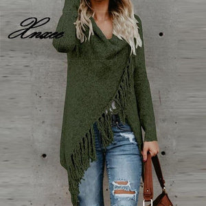 Xnxee Women Knitted Winter Warm Sweater Cardigans Long Sleeve Tassel Fringe Shawl Poncho Cardigan Jackets Coats Oversized