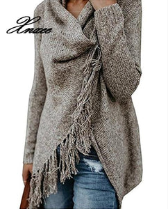 Xnxee Women Knitted Winter Warm Sweater Cardigans Long Sleeve Tassel Fringe Shawl Poncho Cardigan Jackets Coats Oversized