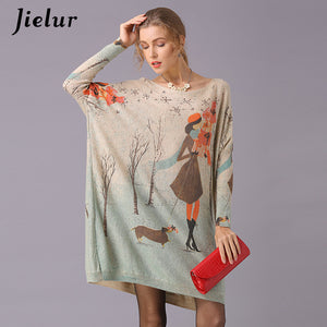 Jielur Sweater Women Cartoon Printed Long Sleeve Jumper Kawaii Knitted Sweaters Spring Autumn Pullover Basic Pull Femme