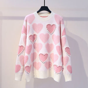 sweet preppy style sweater autumn winter clothes women fashion new pullovers knitted o-neck beading ladies tops loose