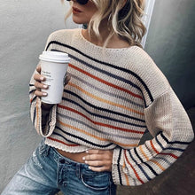 Load image into Gallery viewer, stripe rainbow winter sweater women long sleeve loose sweaters ladies contrast splicing fashion pullover sweater winter clothes
