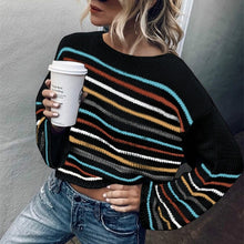 Load image into Gallery viewer, stripe rainbow winter sweater women long sleeve loose sweaters ladies contrast splicing fashion pullover sweater winter clothes
