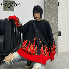 Load image into Gallery viewer, Gagaok Loose Harajuku Women Sweater Knit Top Spring Autumn Flame Sweaters Female Fashion Long Outfit Pullovers Plus Size
