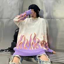 Load image into Gallery viewer, Gagaok Loose Harajuku Women Sweater Knit Top Spring Autumn Flame Sweaters Female Fashion Long Outfit Pullovers Plus Size
