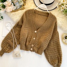 Load image into Gallery viewer, 2019 New spring loose cardigan women hollow sweater coat retro V-neck Solid color short thin coat cc1748
