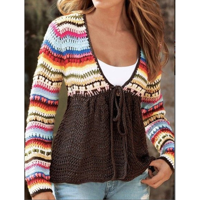 Rainbow Striped Womens Sweater Casual Plus Size Knitted Autumn Winter Pullovers and Sweaters Female Soft Warm Jumper Tops