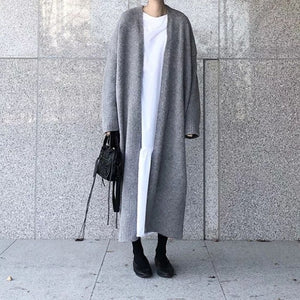 LANMREM 2020 Spring New Products Fashion Solid Color Loose Long Knee-length Cardigan Sweater Coat Female PB230