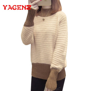 YAGENZ Autumn Fashion Women sweater high elastic Solid Turtleneck sweater women slim sexy tight Bottoming Knitted Pullovers 133