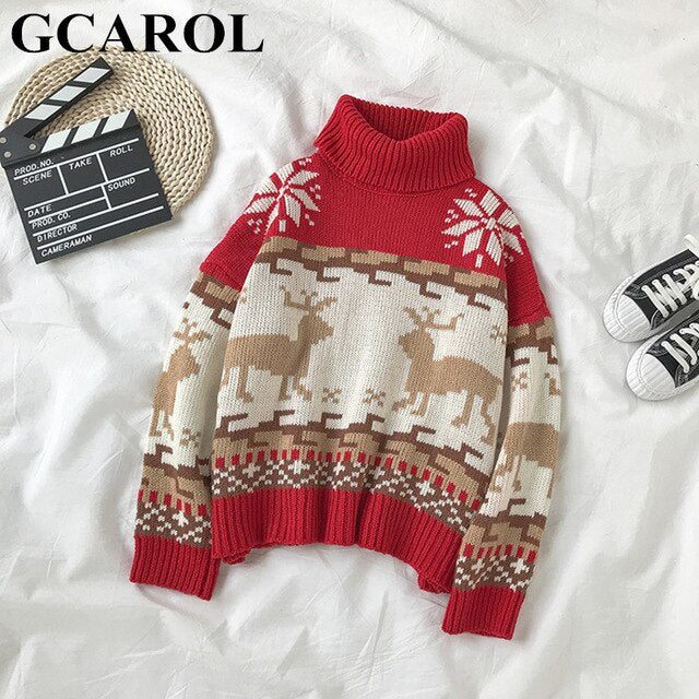 GCAROL New Winter Oversized Christmas elk Sweater Drop Shoulder Short Yarn Knit Jumper Thick  Steetwear Jersey Pullover