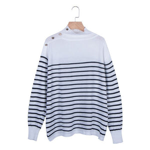 Autumn Winter Black Striped Sweater Women Knitted Pullover Long Sleeves Femme Jumper Thin Black White Woman Clothes