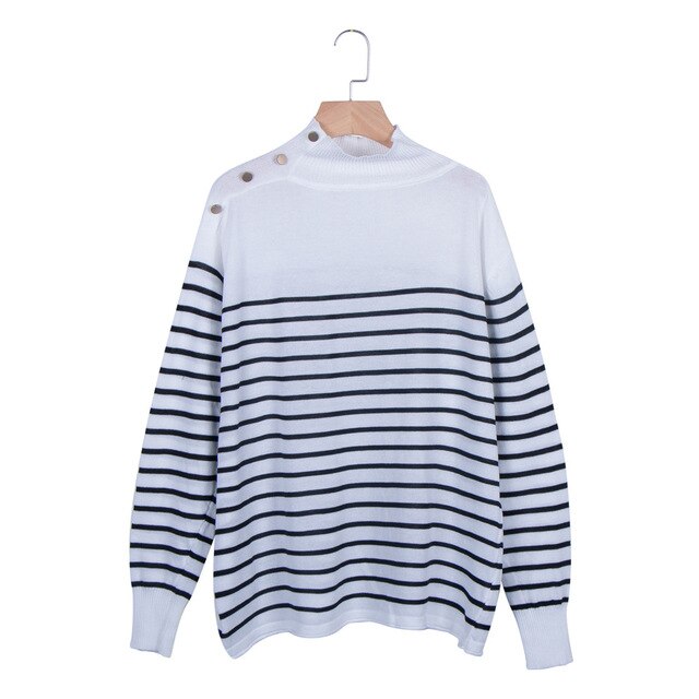 Autumn Winter Black Striped Sweater Women Knitted Pullover Long Sleeves Femme Jumper Thin Black White Woman Clothes