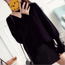 Load image into Gallery viewer, Women&#39;s Casual Loose Slit Sweater Sweet Cute Bow Tie Flare Sleeve Short Pullover Student Female Autumn Winter Tops Sueter XH1050
