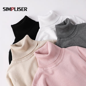 Women Knitted Sweaters 2019 Autumn Winter Turtleneck Pullovers Stretch Tops Black Red White Femme Pull Ladies Clothing Stretch