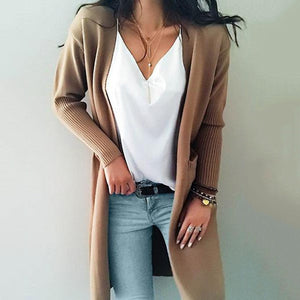 yinlinhe Khaki Long Cardigan Women Cashmere Solid Knit Sweater Women Long Sleeve Winter 2019 Pockets female Cardigan Kimono 737