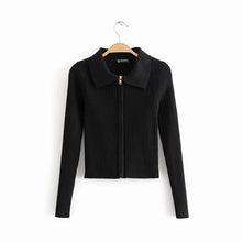 Load image into Gallery viewer, Women Dual Zipper Ribbed Sweater Shirt Cropped Knit Cardigans
